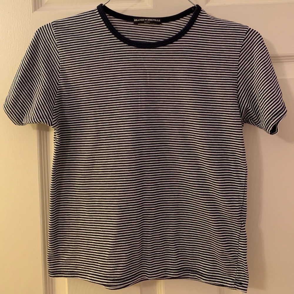 Brandy Melville Navy Blue and White Striped Top